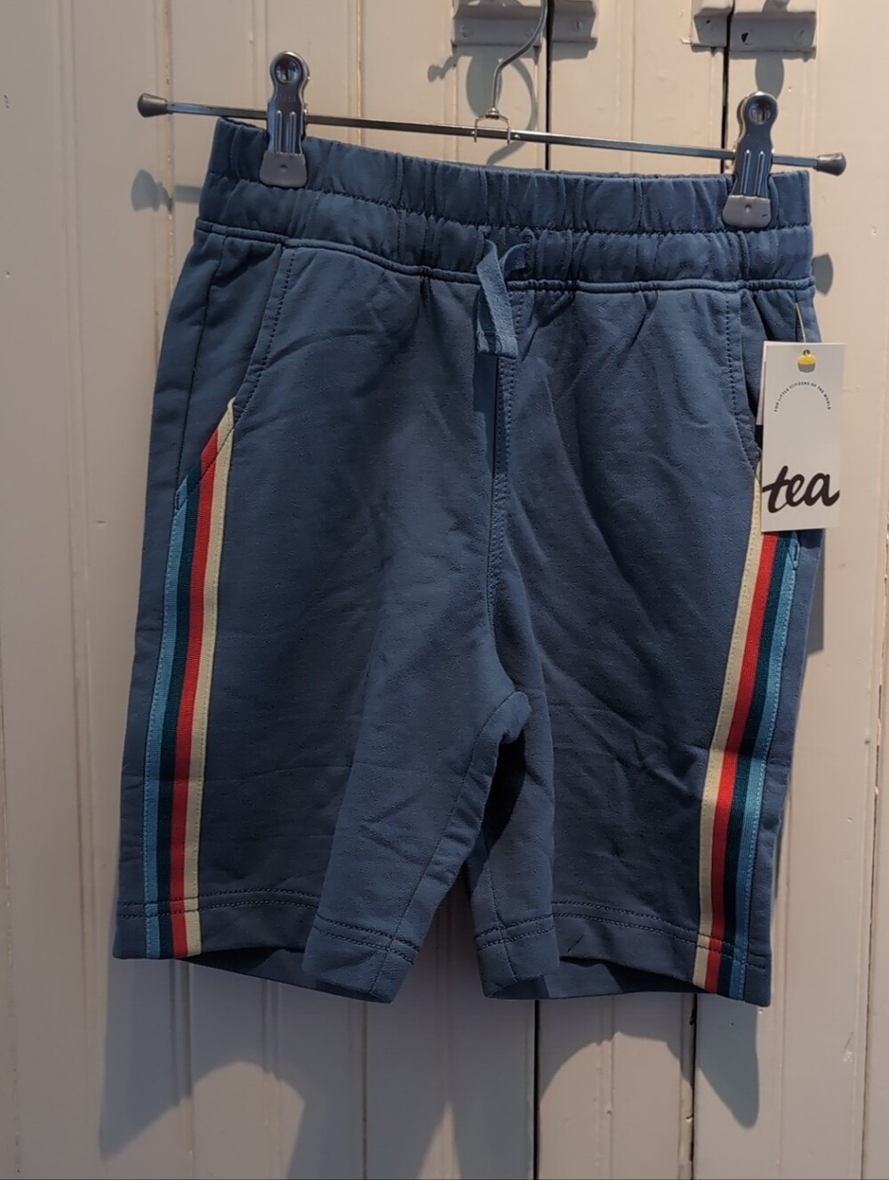 Tea Collection Blue Shorts with Rainbow Side Stripes